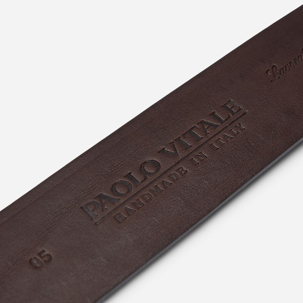 Leather Belt With Stitch - Dark Brown