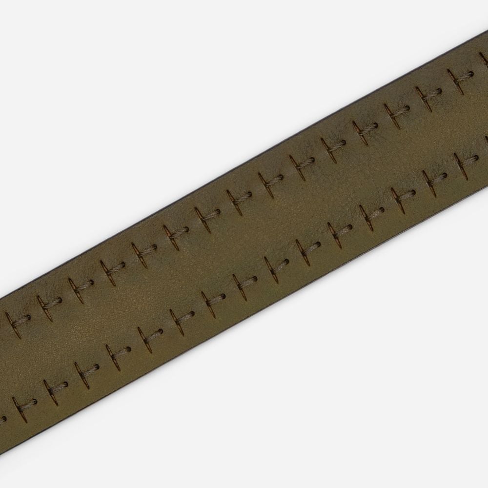Leather Belt With Stitch - Military