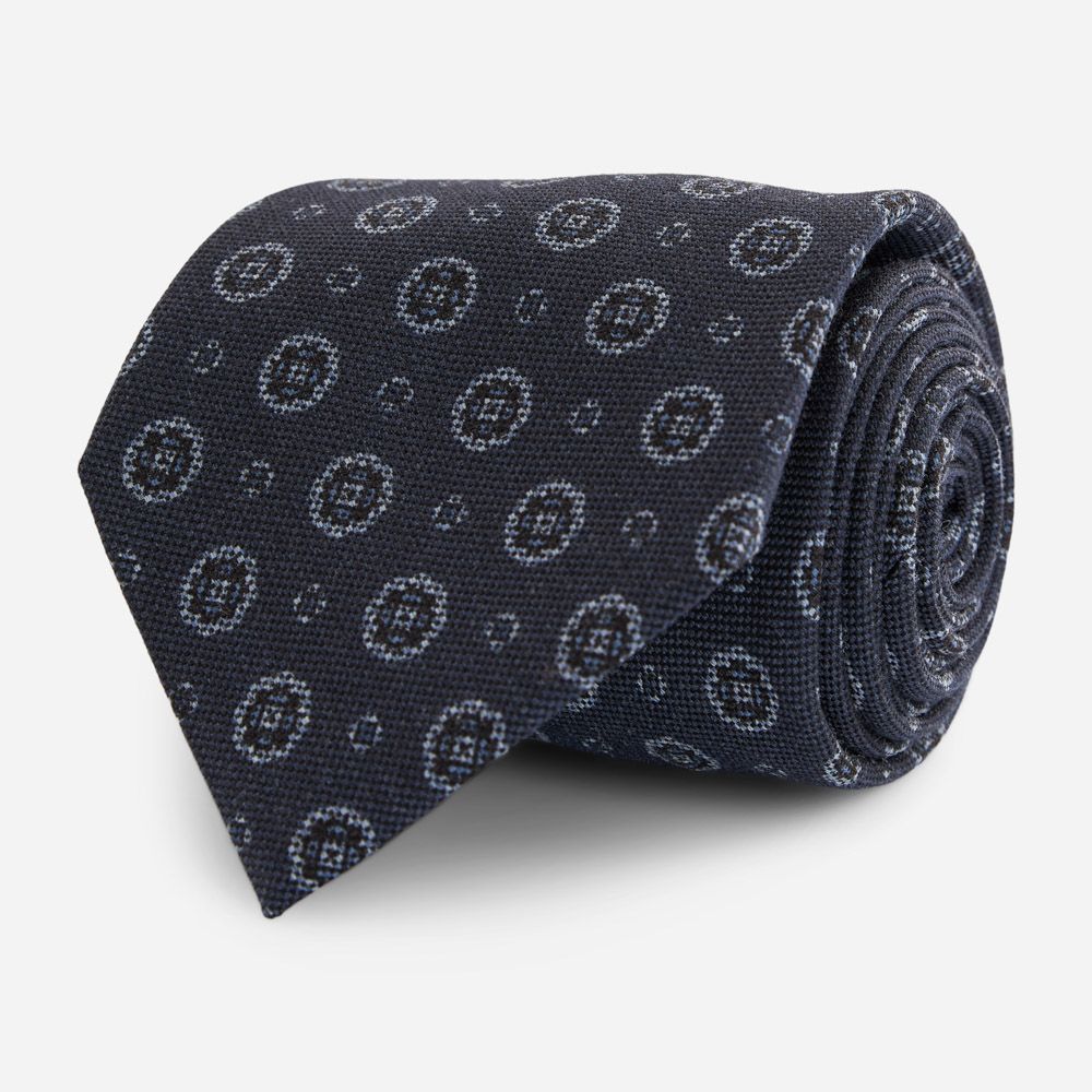 Tie Wool-Silk - Navy Fan