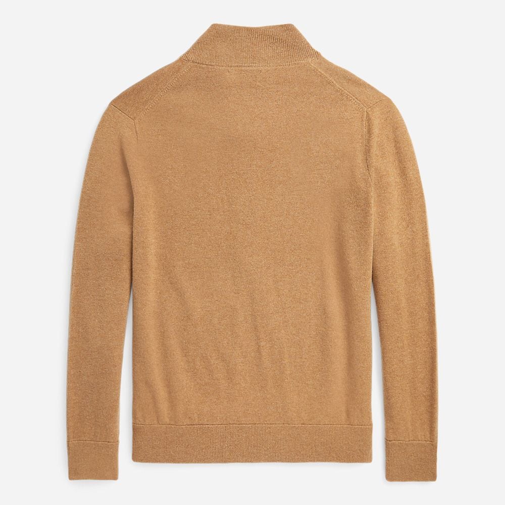 Wool Full Zip Sweater - Latte Brown Heather