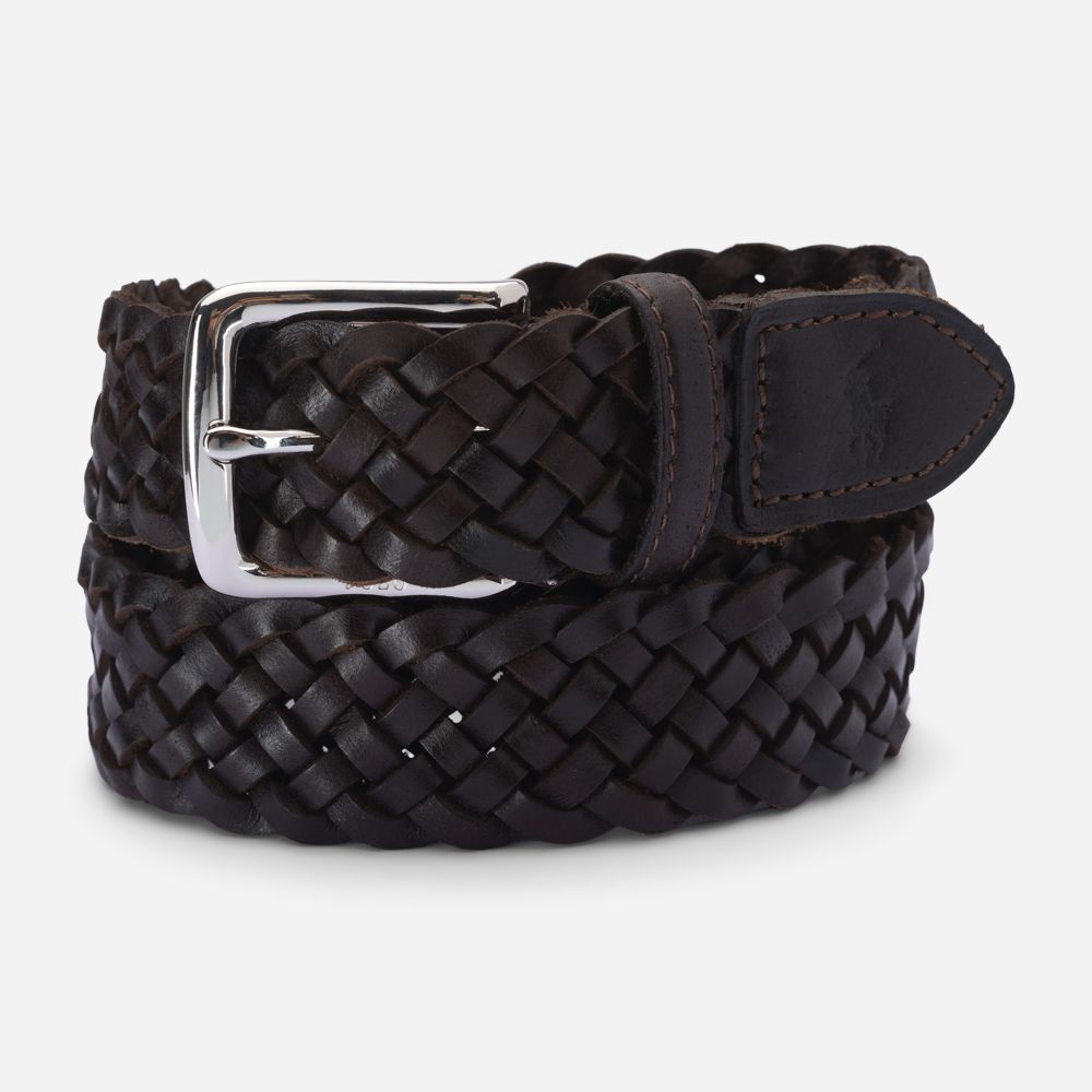 Polo Ralph Lauren Men's Braided Vachetta Leather Belt, Dark Brown, 36