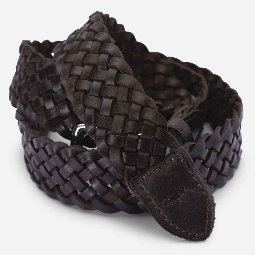 Polo Ralph Lauren Men's Braided Vachetta Leather Belt, Dark Brown, 36