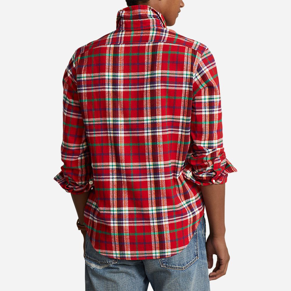Custom Fit Long Sleeve Sport Shirt - Red/White Multi