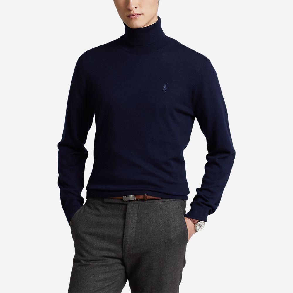 Washable Wool Roll Neck Jumper - Hunter Navy