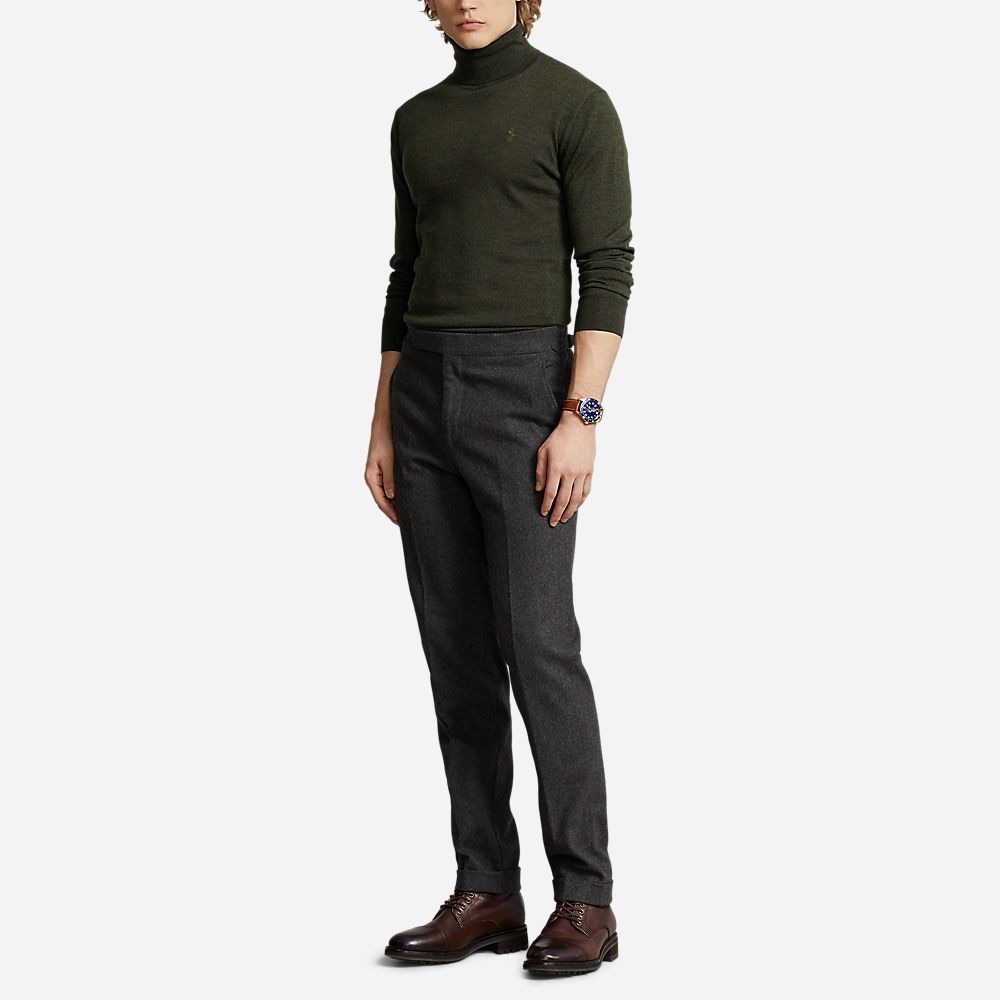 Washable Wool Roll Neck Jumper - Olive Heather