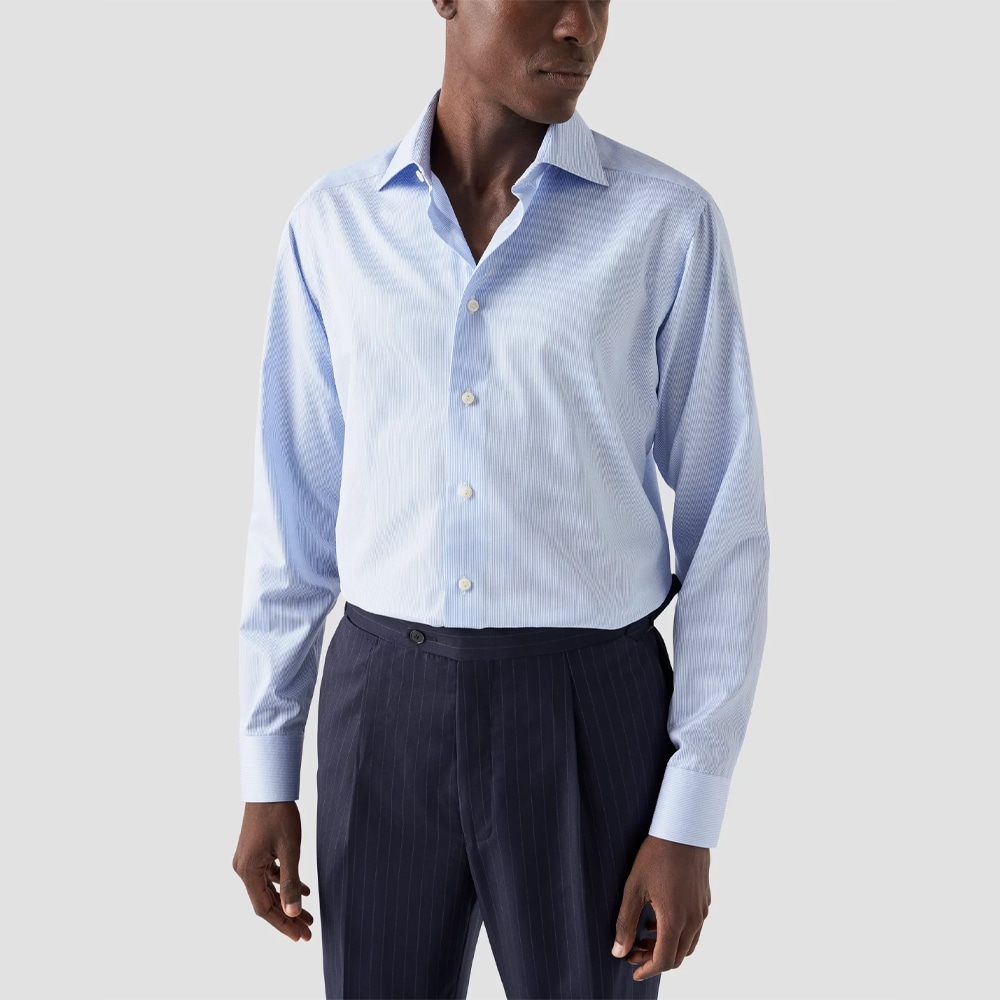 Contemporary Twill Shirt - Light Blue Fine Stripe