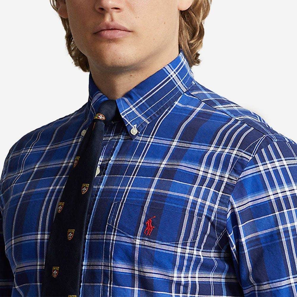 Custom Fit Plaid Oxford Shirt - Blue Multi