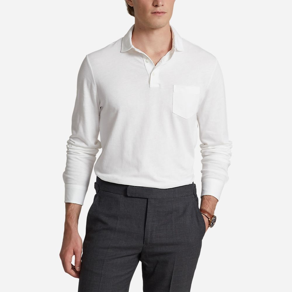Custom Slim Cotton-Linen Oxford Polo - White