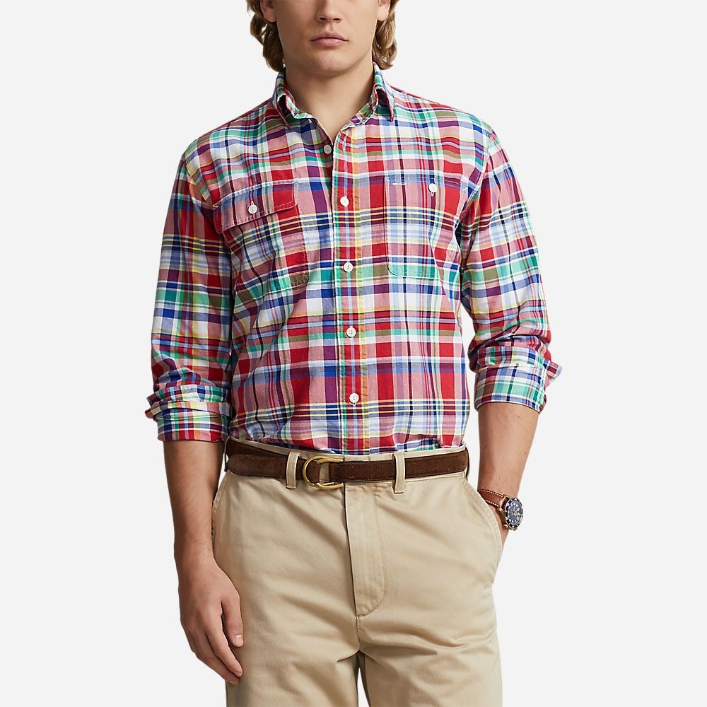 Custom Fit Plaid Oxford Shirt - Red/Blue Multi