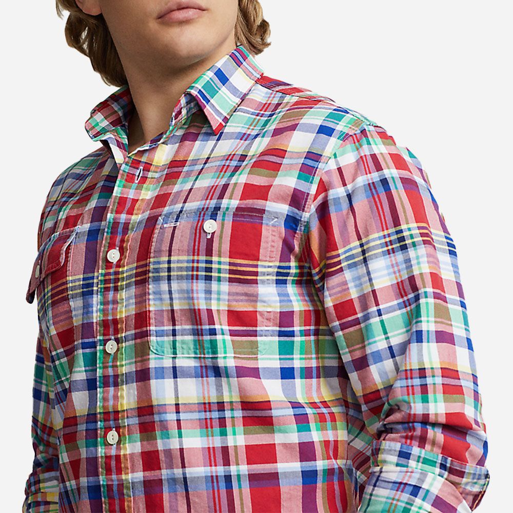 Custom Fit Plaid Oxford Shirt - Red/Blue Multi