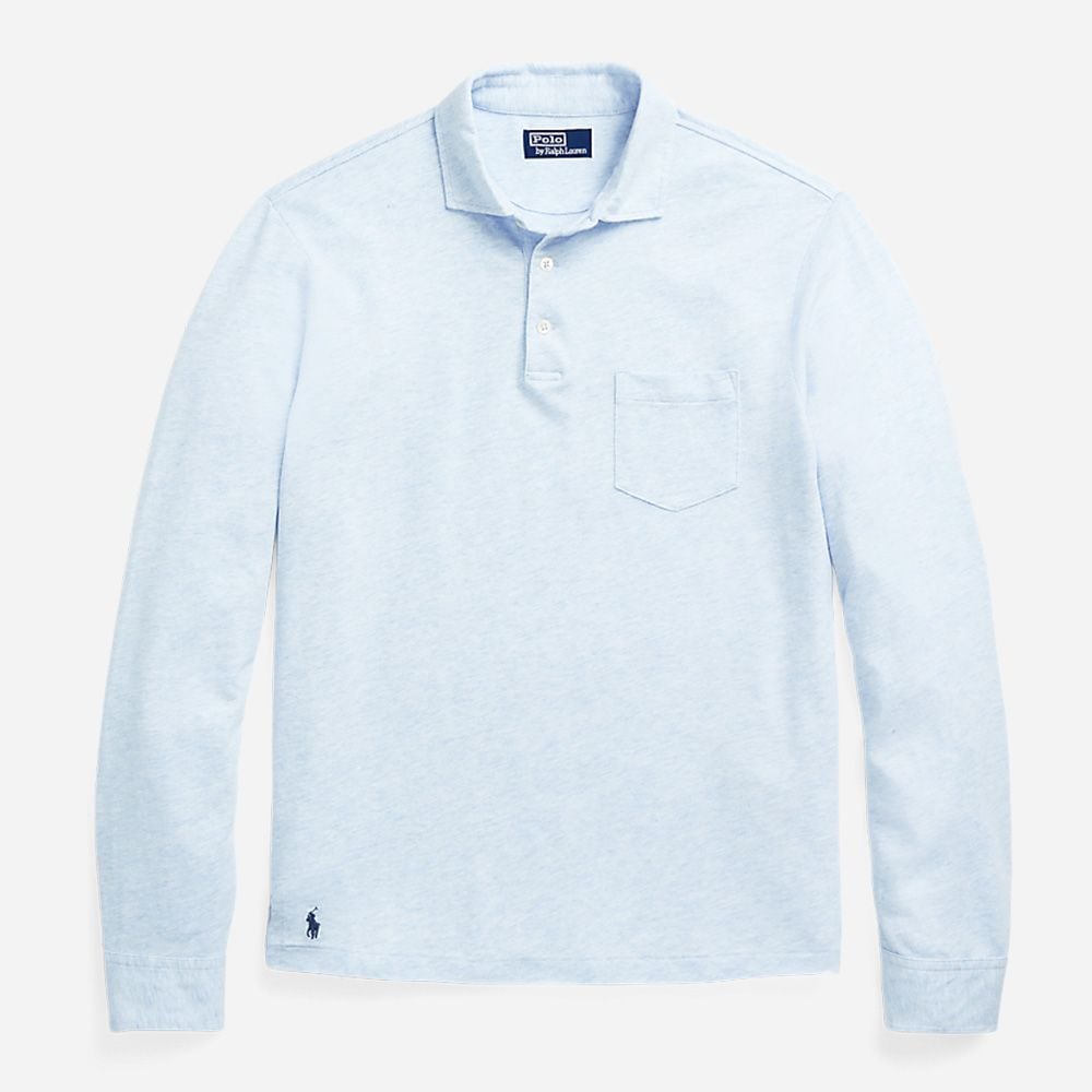 Custom Slim Cotton-Linen Oxford Polo - Office Blue Heather
