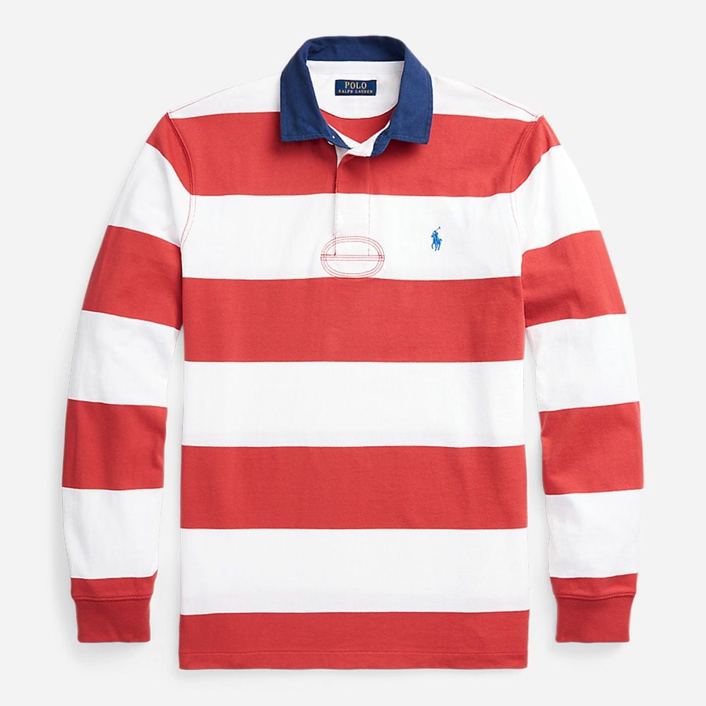 Long Sleeve Knit Rugby - Post Red /White