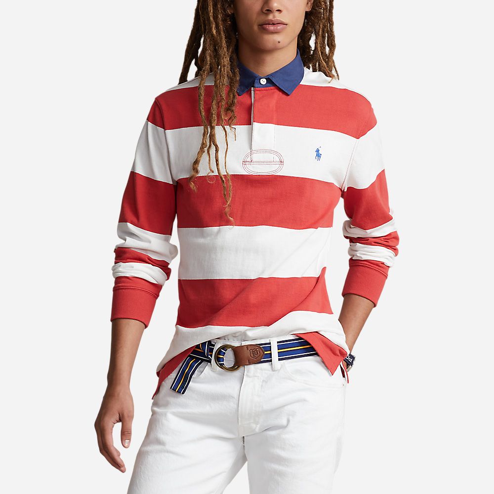 Long Sleeve Knit Rugby - Post Red /White