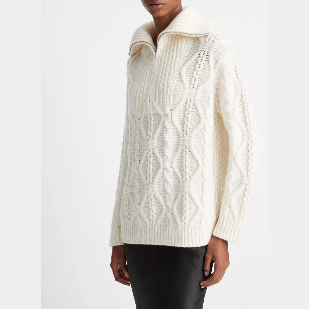 Cable Half Zip Pullover - Off White