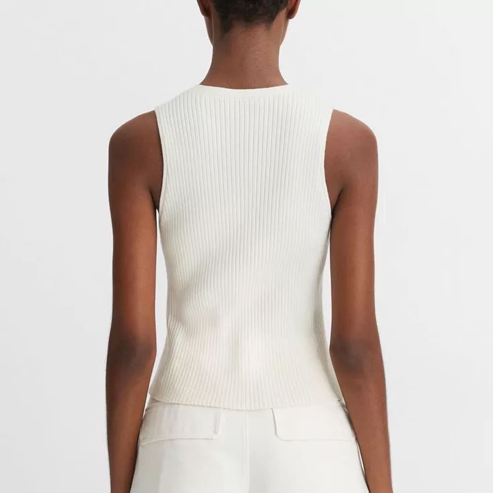 Ribbed High-Neck Sweater Tank - Off White