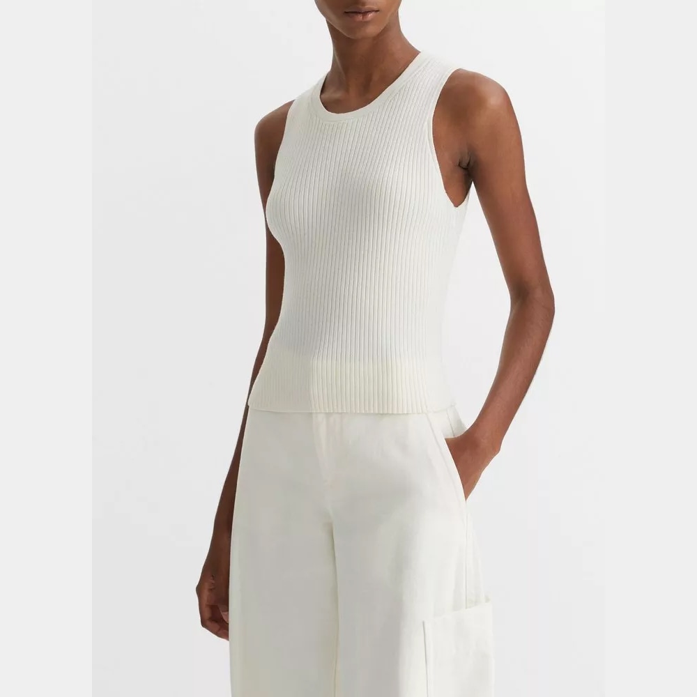 Ribbed High-Neck Sweater Tank - Off White