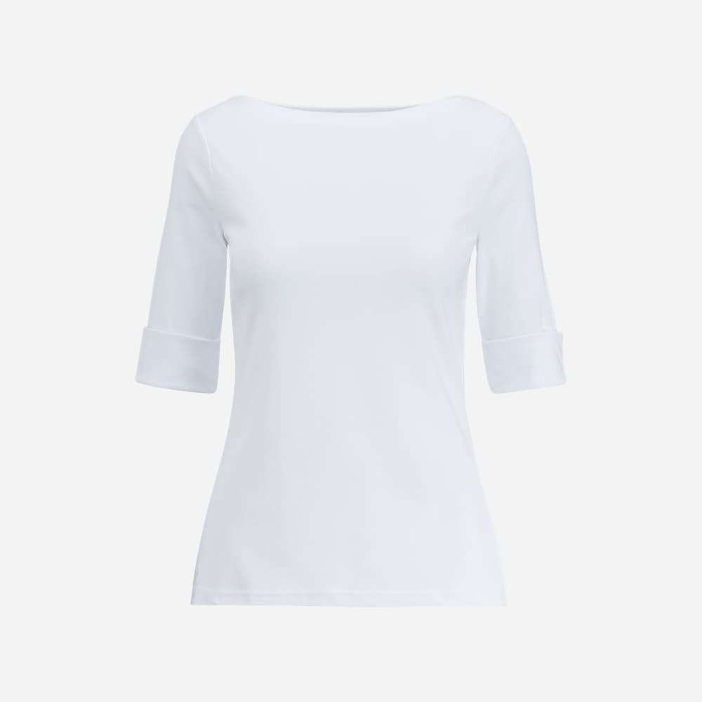 Stretch Cotton Boatneck Tee - White