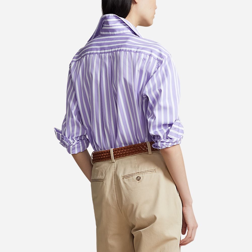 Relaxed Fit Striped Cotton Shirt - Purple/White Stripe