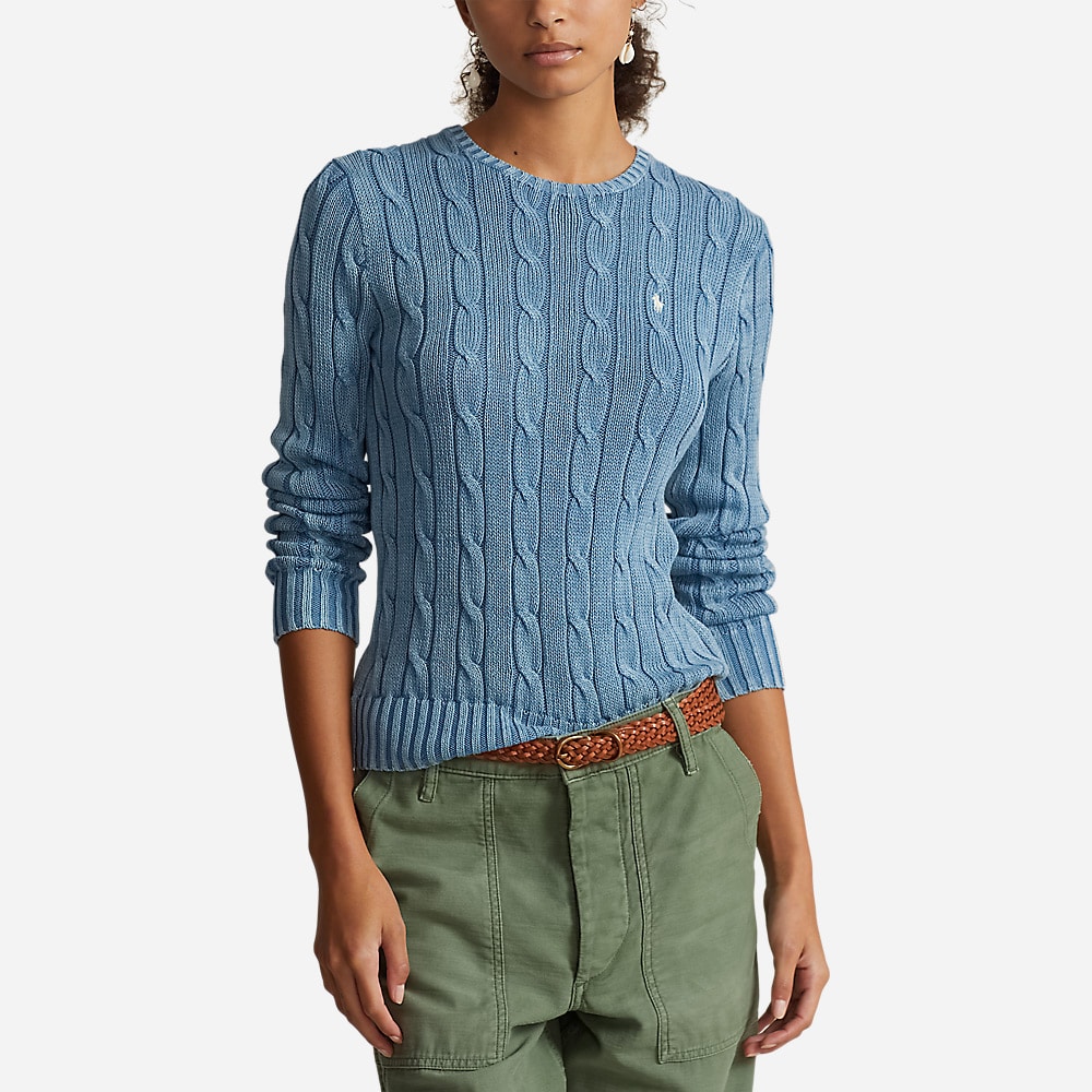 Tonal Motif Cable Cotton Sweater - Chambray Indigo