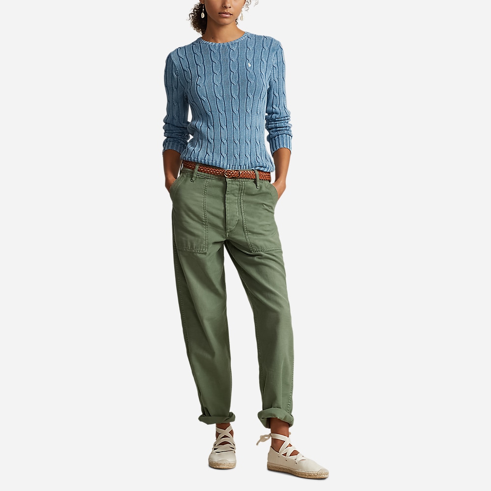 Tonal Motif Cable Cotton Sweater - Chambray Indigo