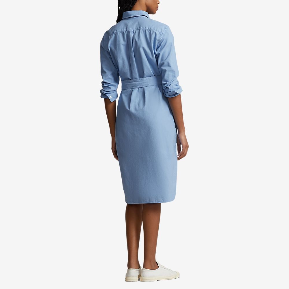 Belted Cotton Oxford Shirtdress - Light Blue