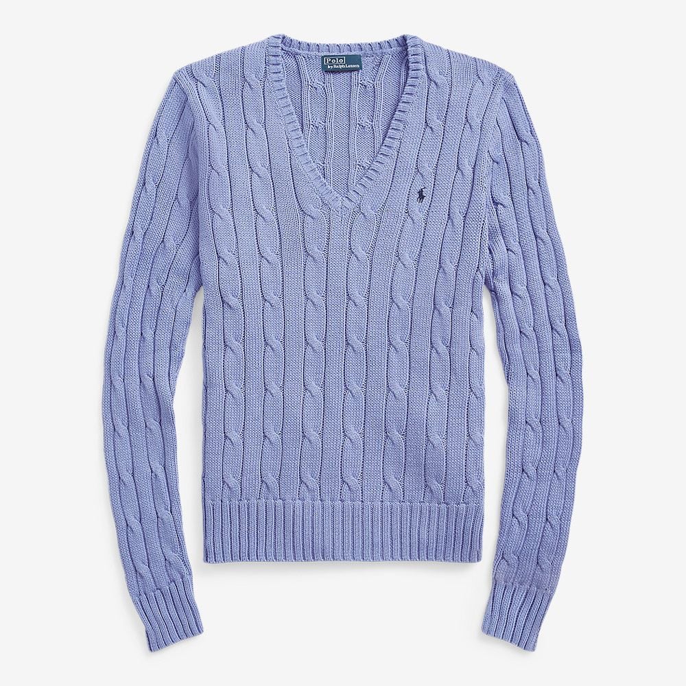 Cable-Knit Cotton V-Neck Sweater - New Litchfield Blue