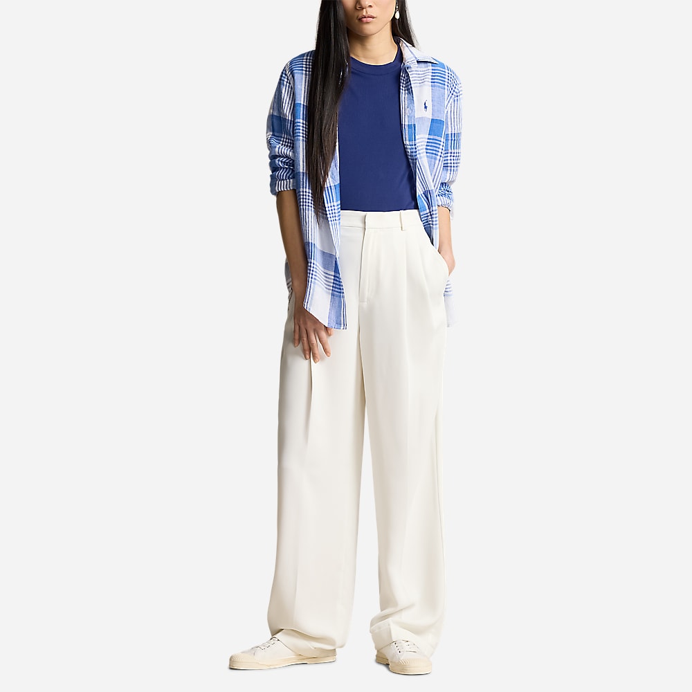 Relaxed Fit Linen Shirt - White/Blue Multi