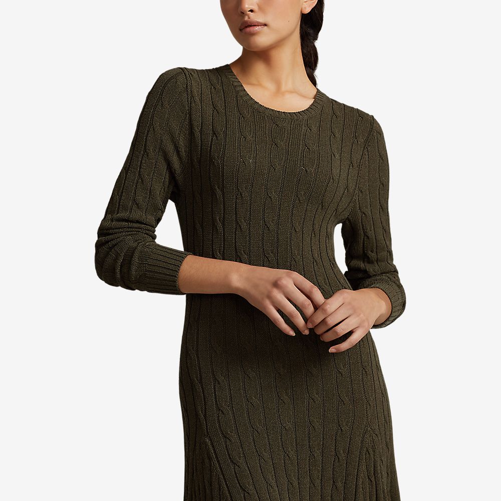 Cable-Knit Sweater Dress - Canopy Olive