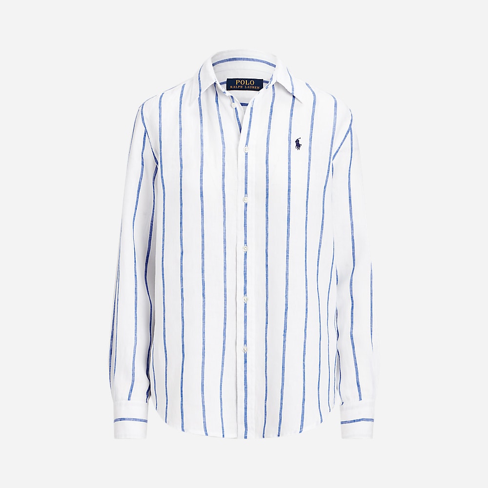 Relaxed Fit Linen Shirt - White/Royal