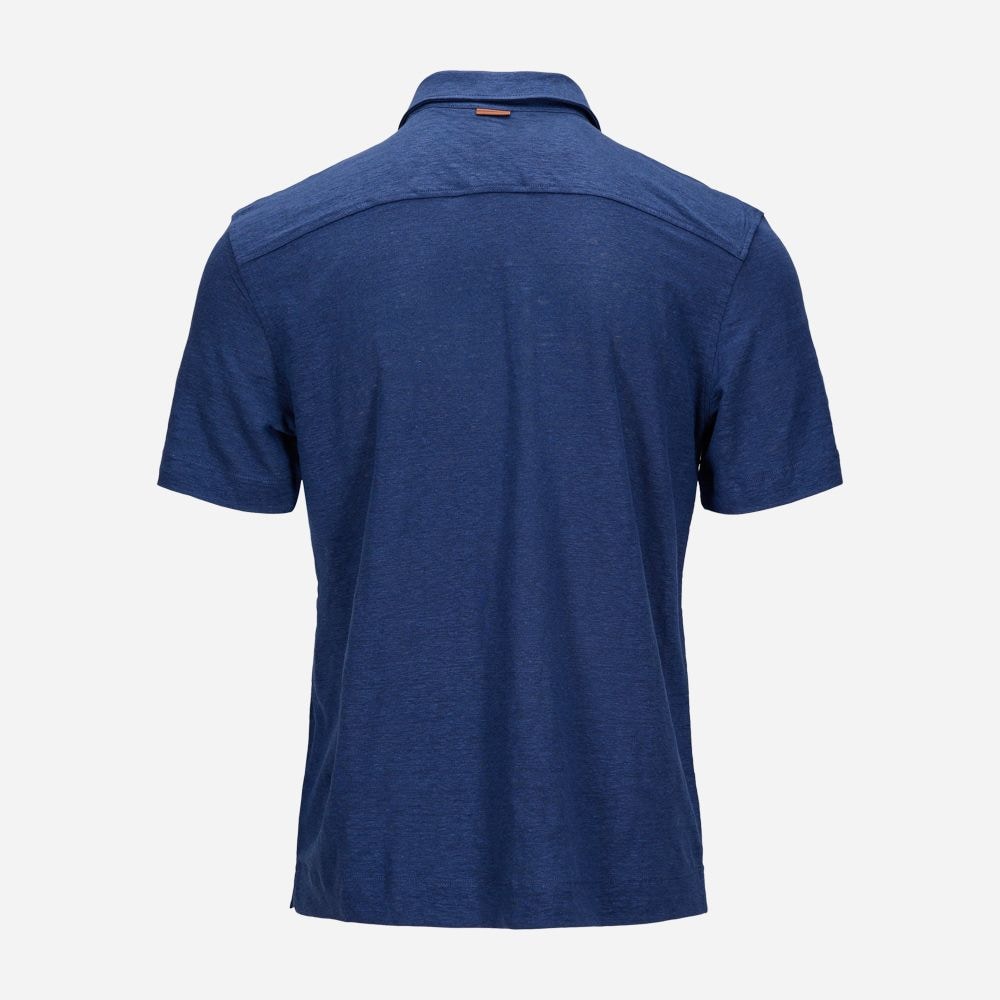 Short Sleeve Linen Polo - Medium Blue