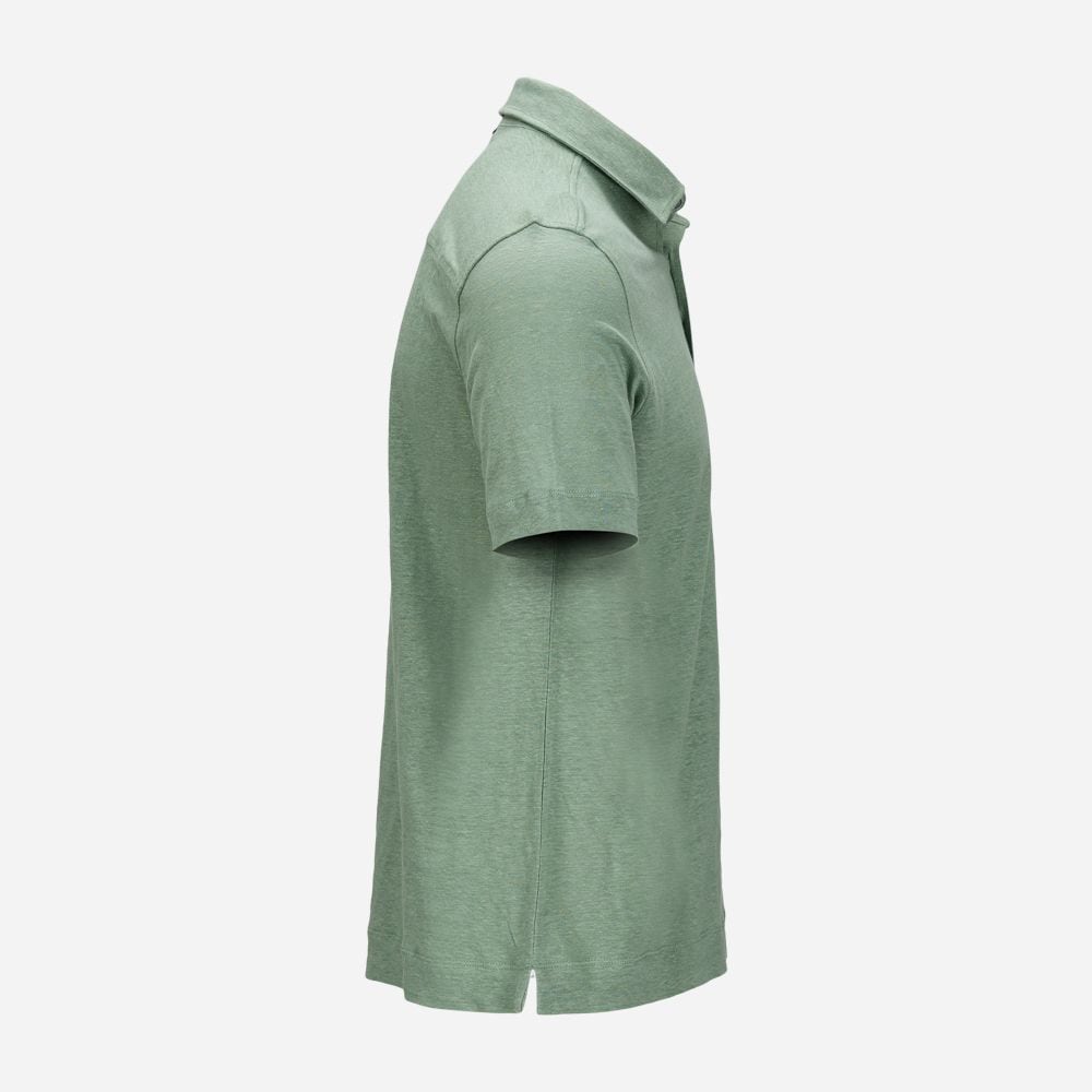 Short Sleeve Linen Polo - Medium Green