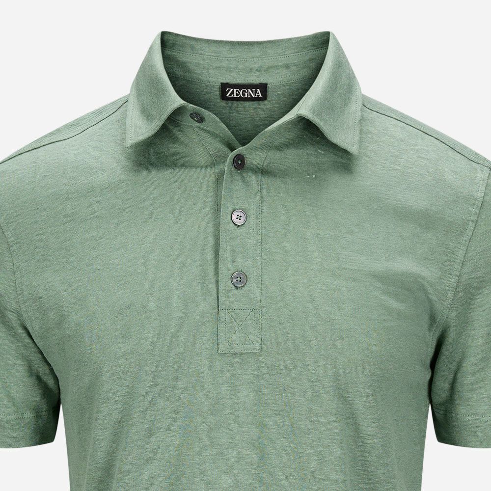 Short Sleeve Linen Polo - Medium Green