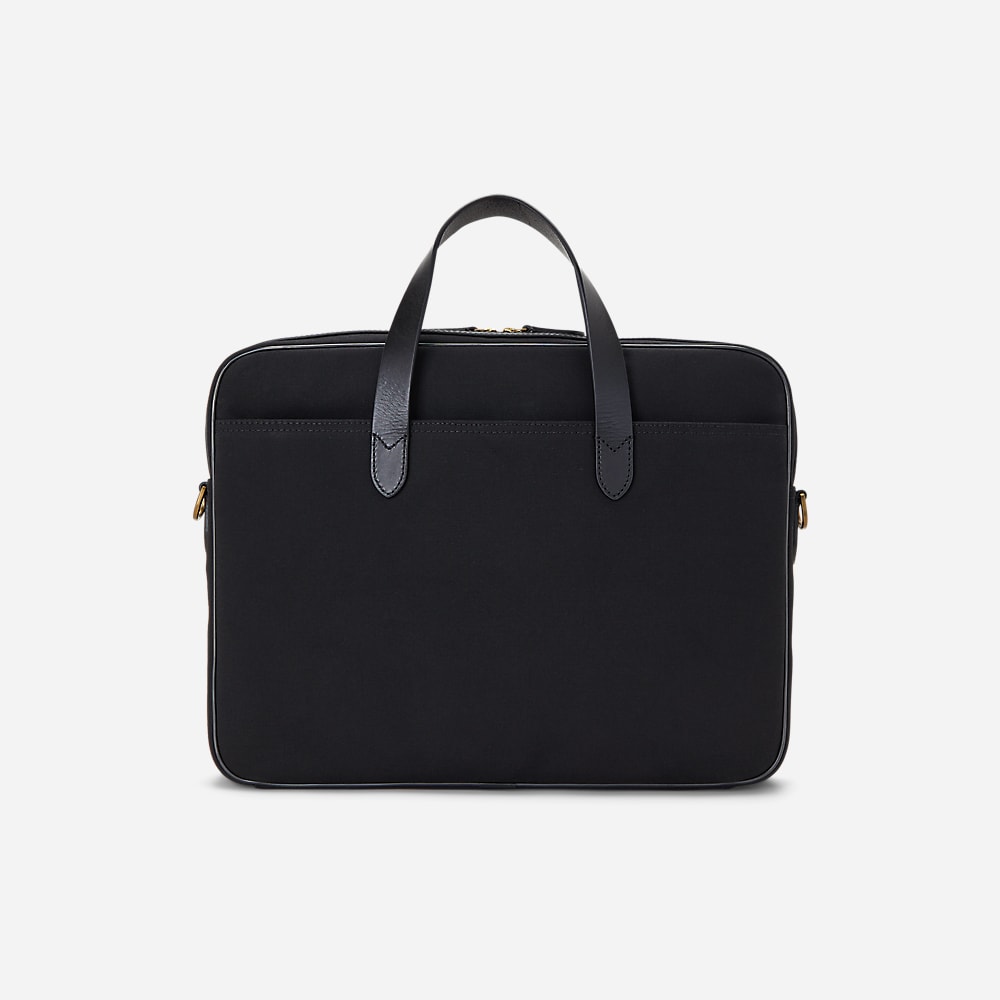 Leather-Trim Canvas Briefcase - Black/Black