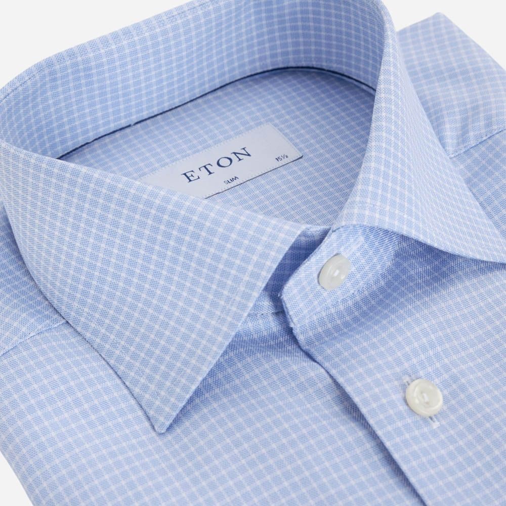 Contemporary Signature Twill Shirt - Mid Blue Micro Check
