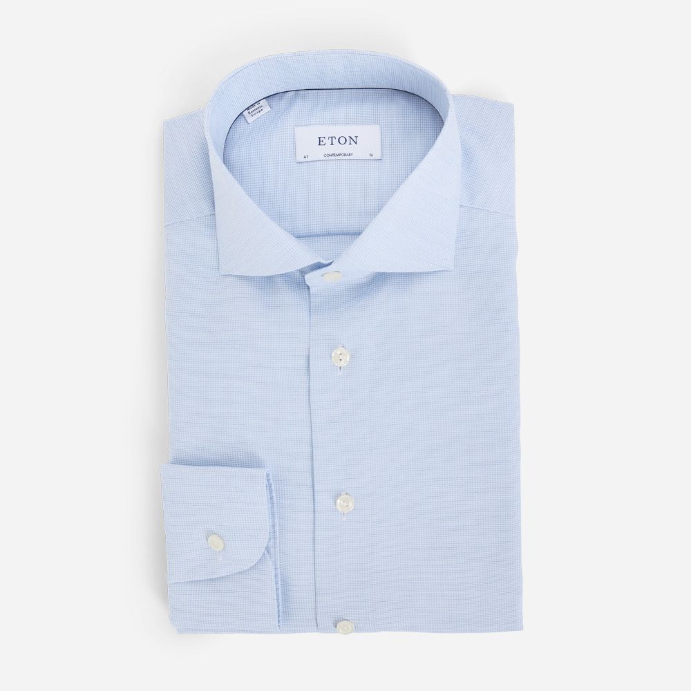 Contemporary Fine Twill Shirt - Light Blue Houndstooth Melange