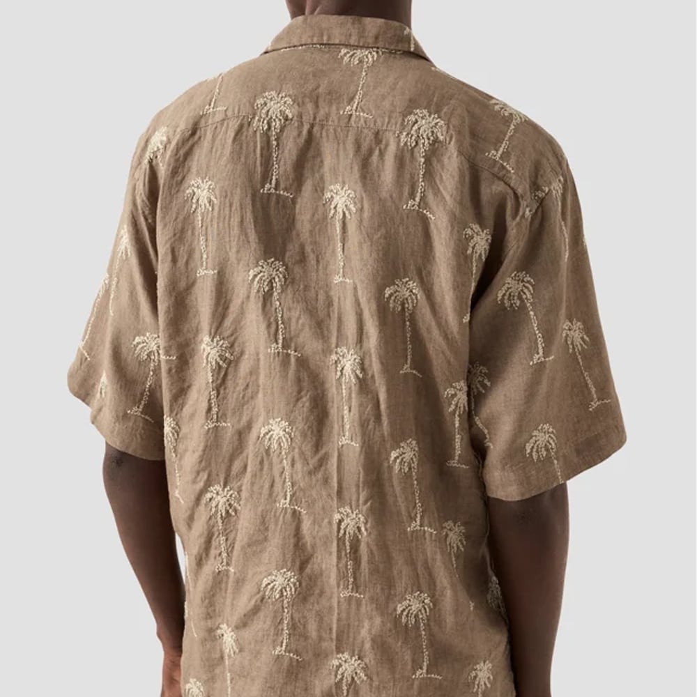 Resort Shirt - Brown Palmtree Embrodiery
