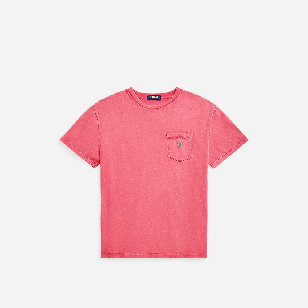Classic Fit Cotton-Linen Pocket T-Shirt - Pale Red
