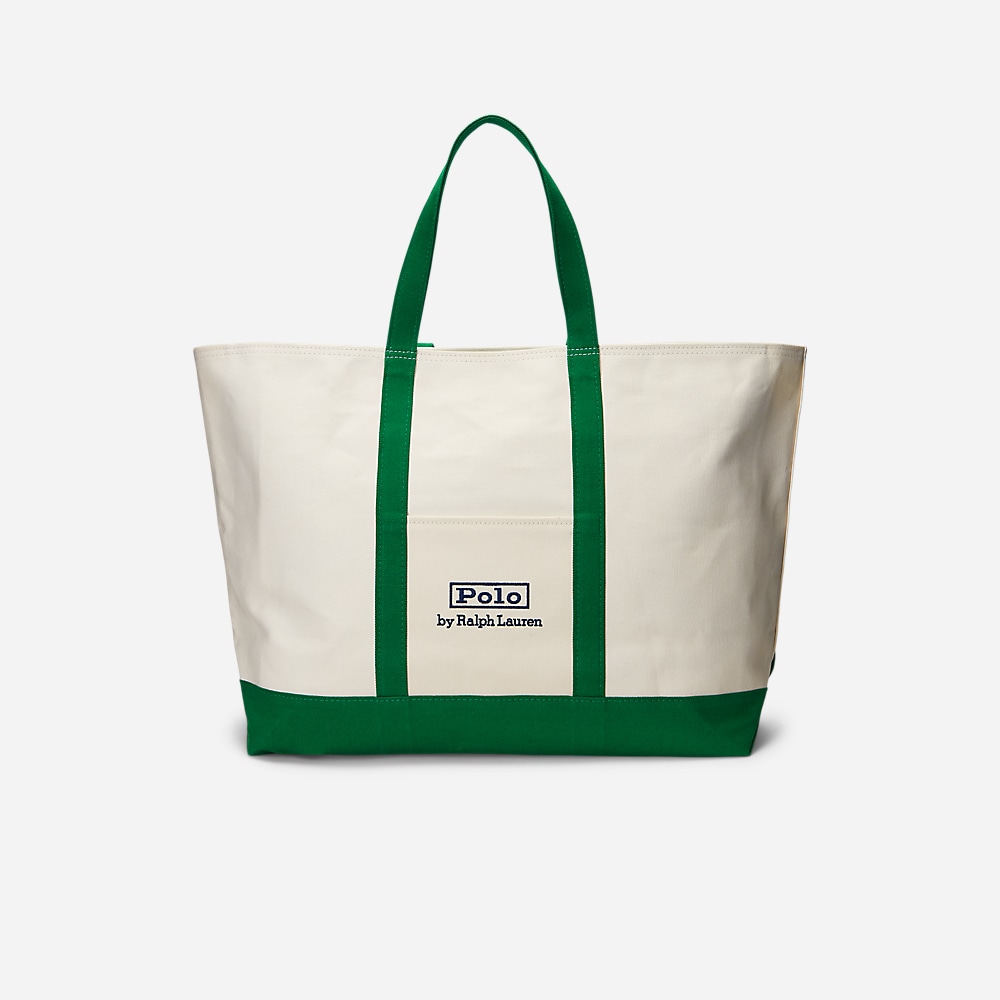 Logo-Embroidered Canvas Tote - Hillside Green/ Cream