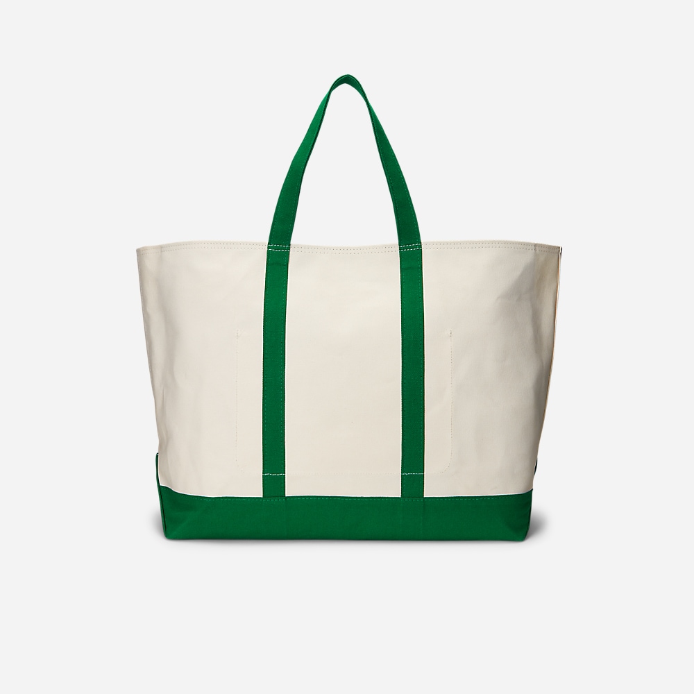 Logo-Embroidered Canvas Tote - Hillside Green/ Cream