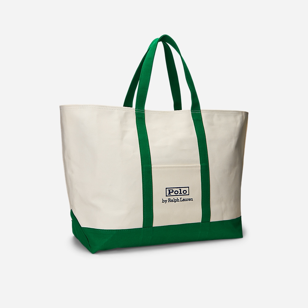 Logo-Embroidered Canvas Tote - Hillside Green/ Cream