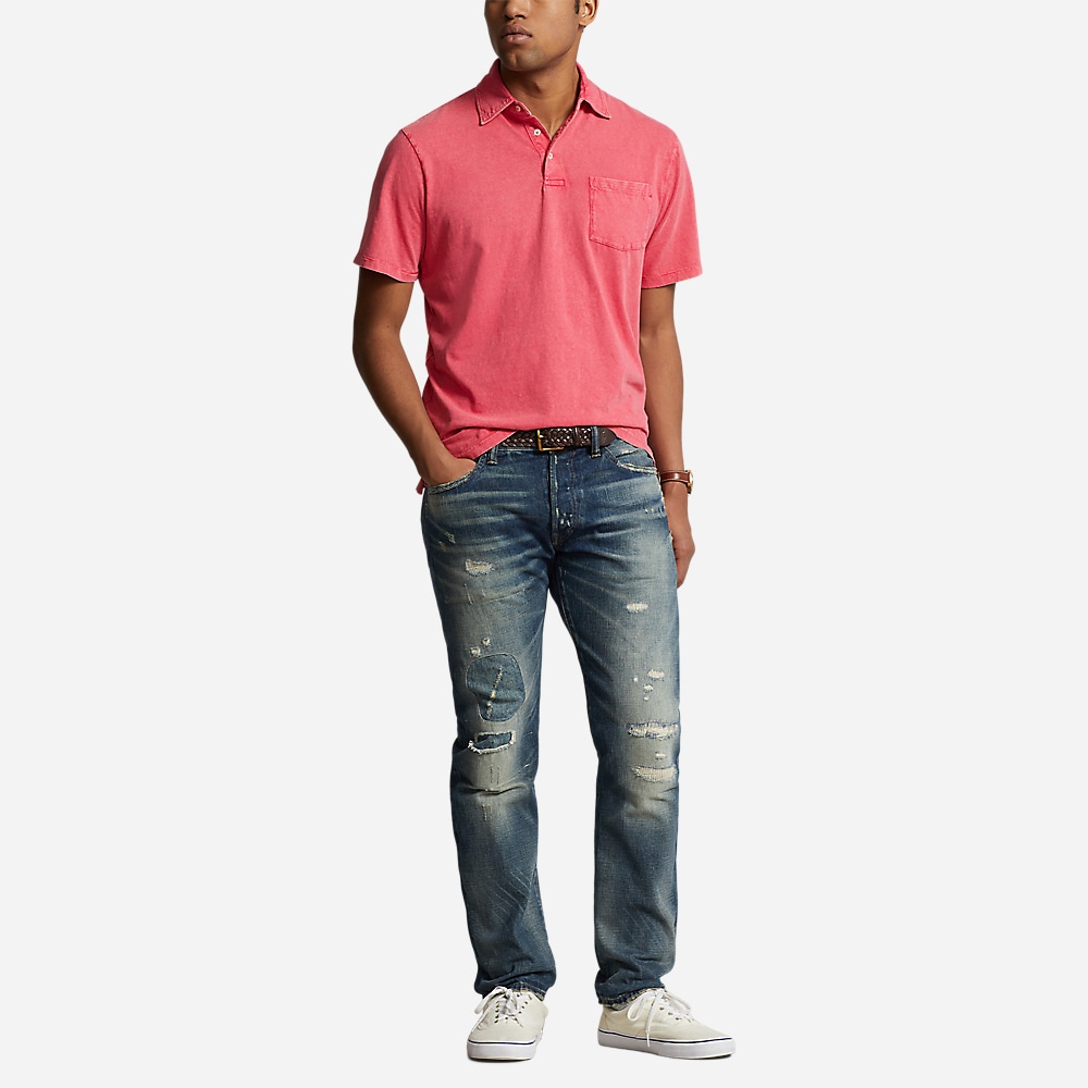 Classic Fit Cotton-Linen Polo Shirt - Pale Red