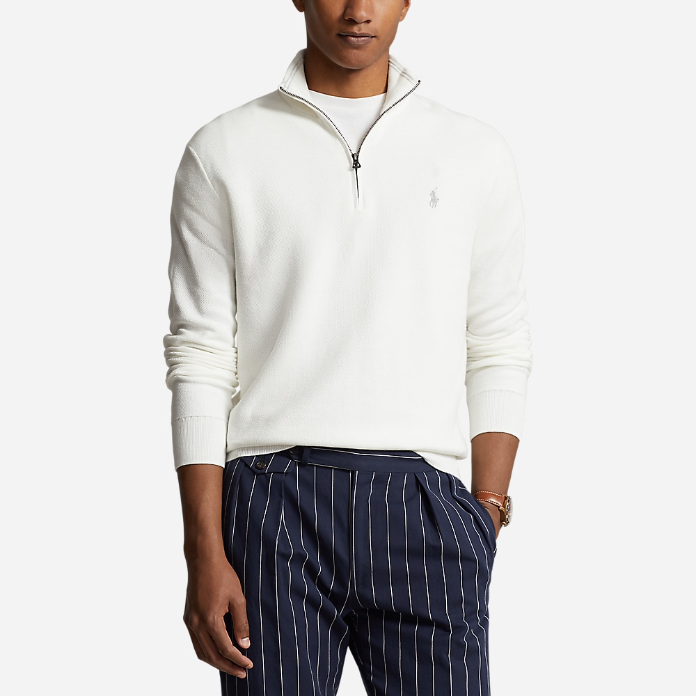 Mesh-Knit Cotton Quarter-Zip Sweater - Deckwash White