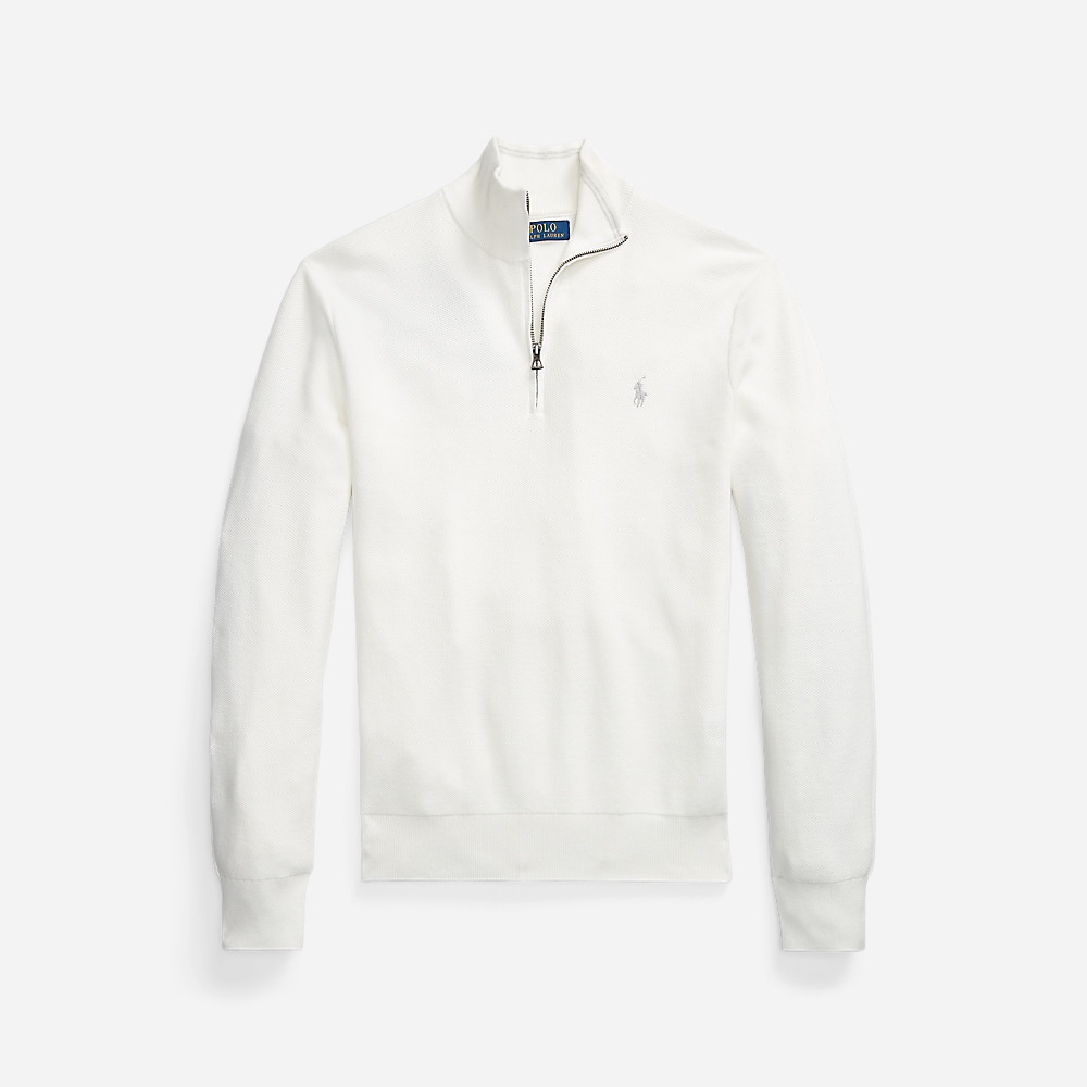 Mesh-Knit Cotton Quarter-Zip Sweater - Deckwash White