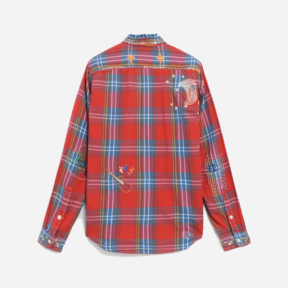 Classic Fit Plaid Flannel Workshirt - Red/Blue Multi