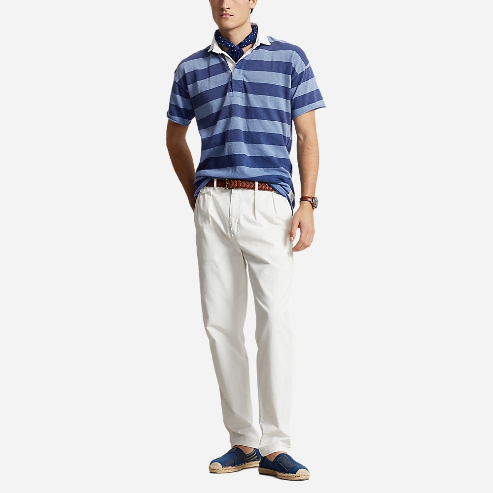 Classic Fit Striped Jersey Rugby Shirt - Beach Royal Multi