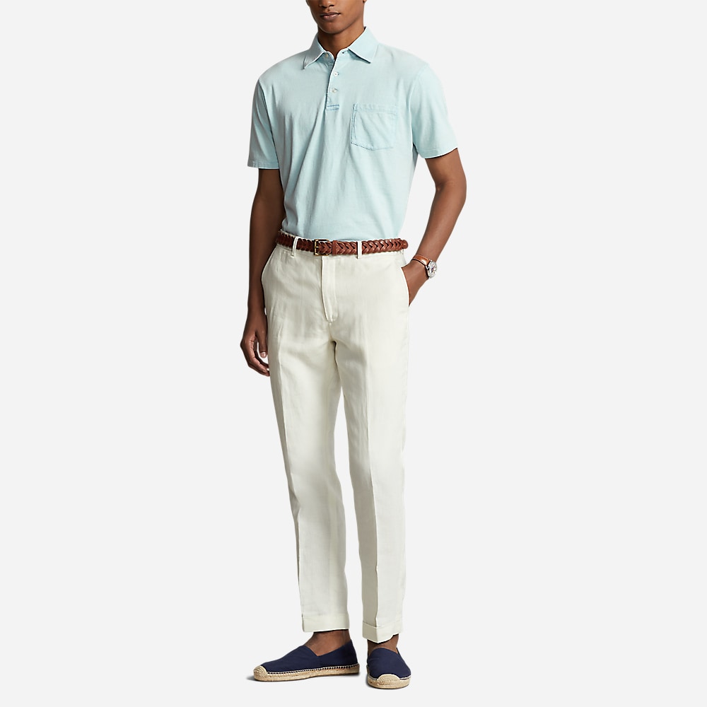 Classic Fit Cotton-Linen Polo Shirt - Alpine Blue