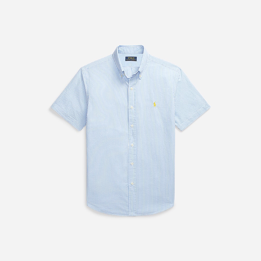 Custom Fit Striped Seersucker Shirt - Blue/White