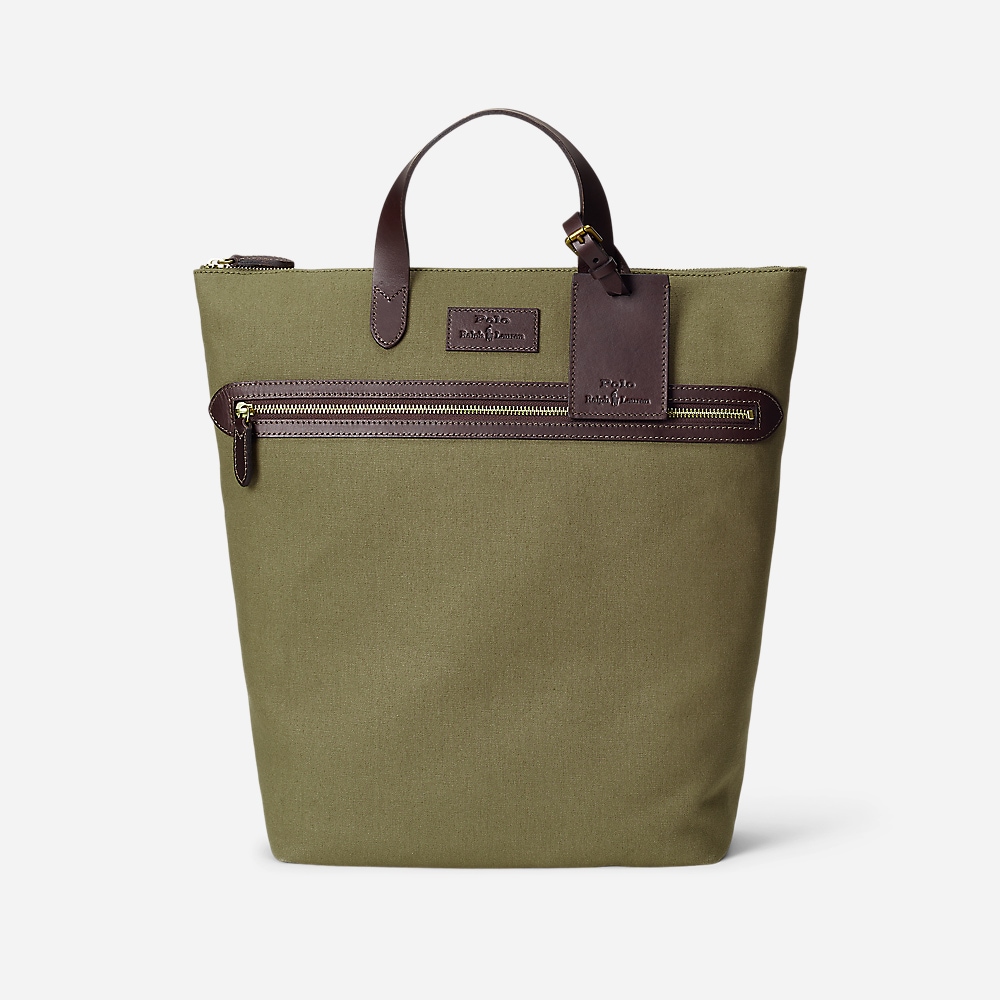 Leather-Trim Canvas Tote - Canopy Olive