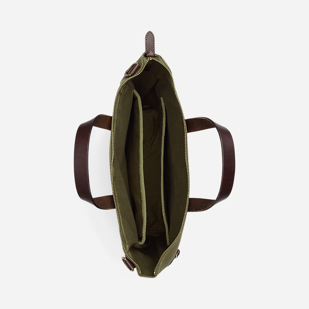 Leather-Trim Canvas Tote - Canopy Olive
