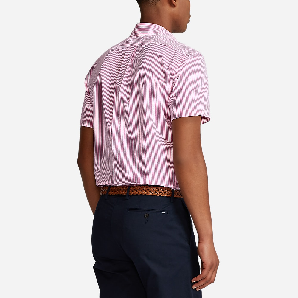 Custom Fit Striped Seersucker Shirt - Rose/White